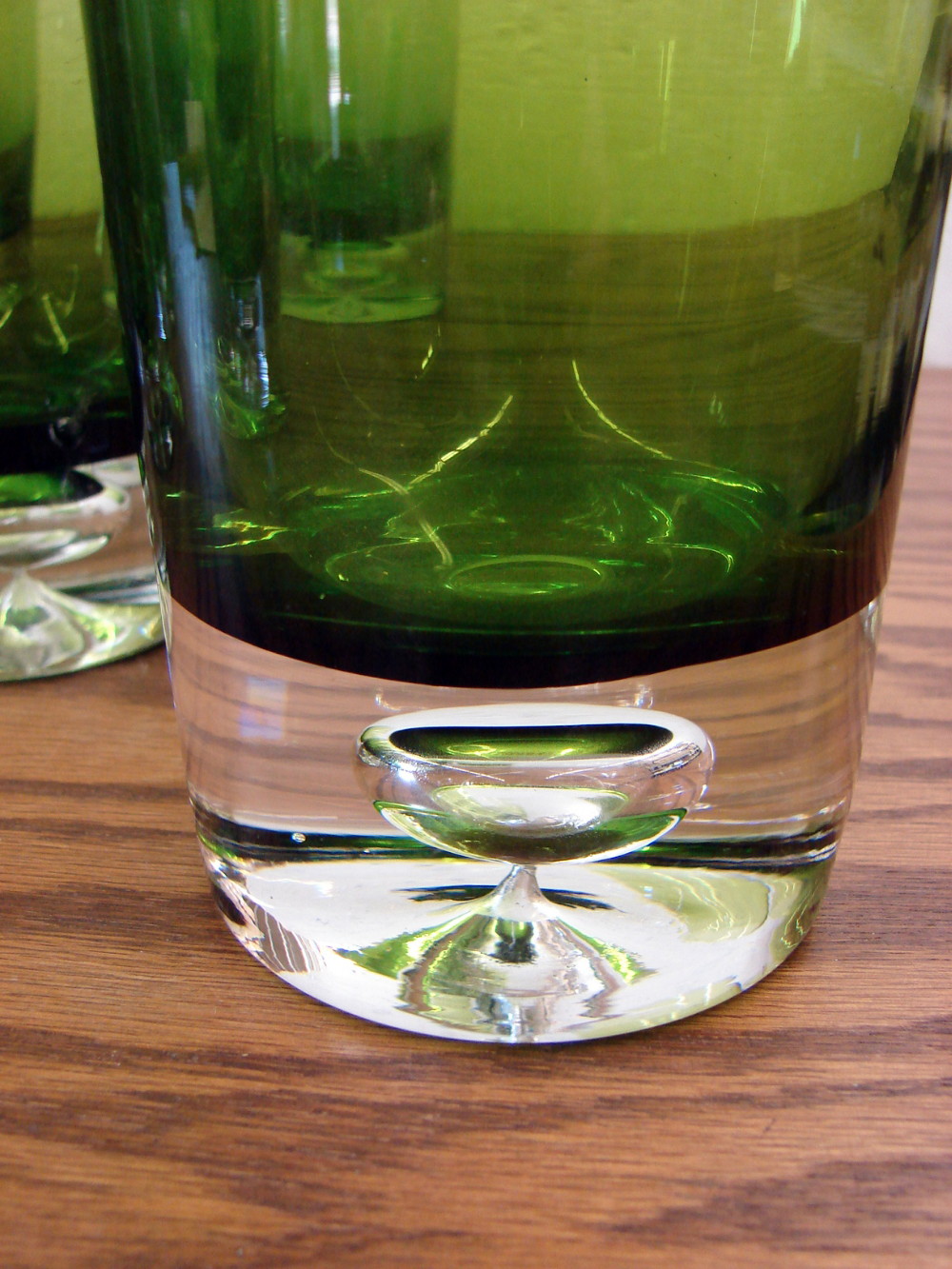 Set/8 Green Oslo Block Stockholm Krosno Controlled Bubble Highball Glasses Hand Blown - Image 3