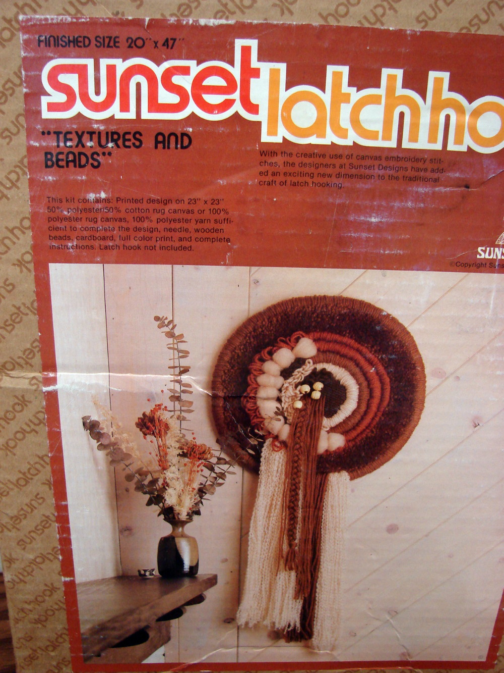 Vintage Brand New Sunset Latch Hook Kit 20 x 47" South Western Design Textures & Beads