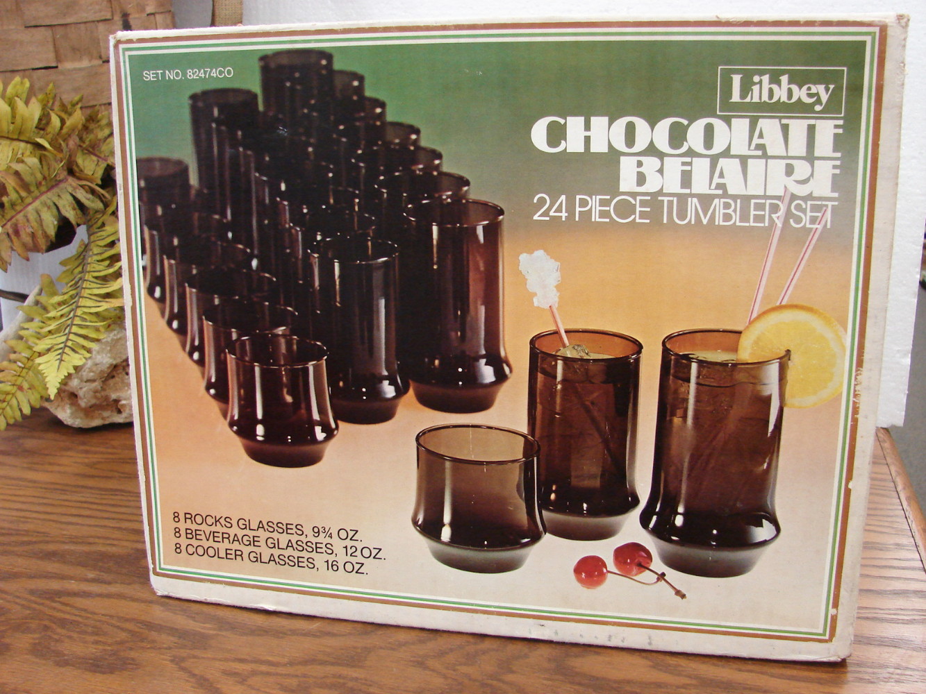 Brand New Libbey Belaire 24 Pc Chocolate Brown Glasses Drinkware