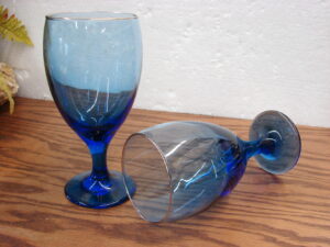 Set/10 Vintage Libbey Cobalt Blue Teardrop Gold Rim Water Goblet 7"