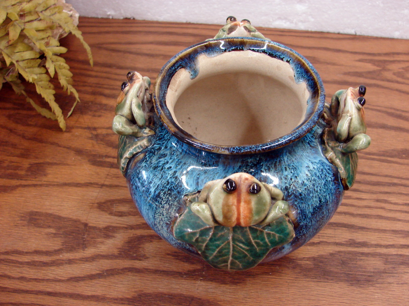 Vintage Early Majolica Style Small Frog Stoneware Pottery Planter Signed - Image 2