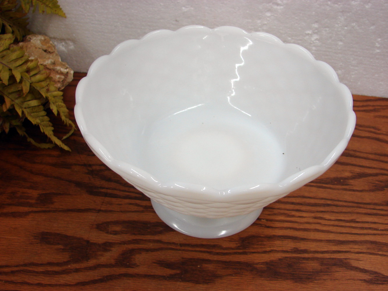 Vintage Indiana Glass Quilted Diamond Milk Glass Footed Compote Candy Dish w/ Sticker - Image 3