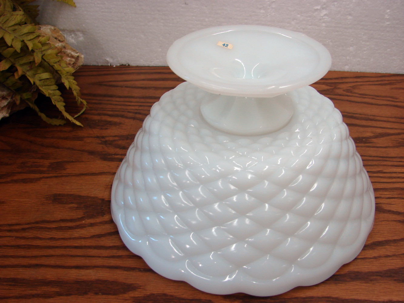 Vintage Indiana Glass Quilted Diamond Milk Glass Footed Compote Candy Dish w/ Sticker - Image 2