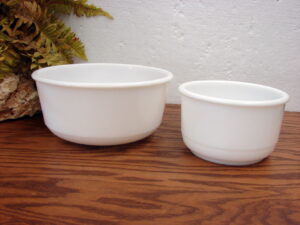 Set/2 Vintage Textured Bottom White Milk Glass Stand Mixing Bowl Large Small