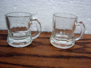 Set/2 Vintage Federal Glass Miniature Mug Clear Barware