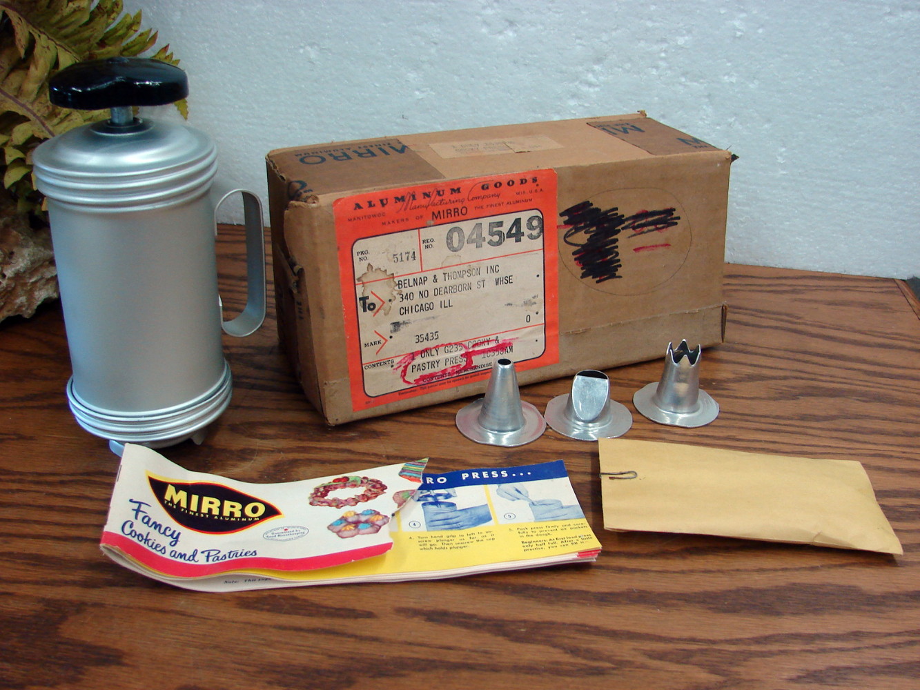 Original Cardboard Box Vintage Mirro #358M Spritz Cookie Cooky Press Fat Reservoir Complete