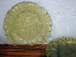 Vintage 6 pc Set Crinkle Topaz Yellow Green Morgantown Plates 7 3/4"