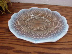 Vintage Anchor Hocking Moonstone Hobnail White Opalescent Ruffle Edge Serving Plate