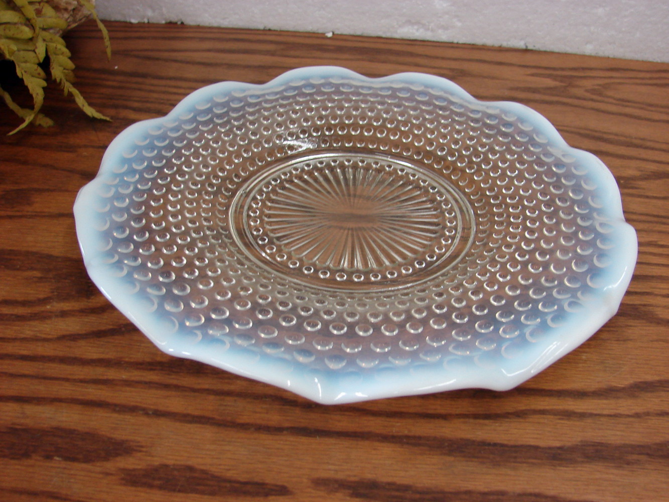 Vintage Anchor Hocking Moonstone Hobnail White Opalescent Ruffle Edge Serving Plate