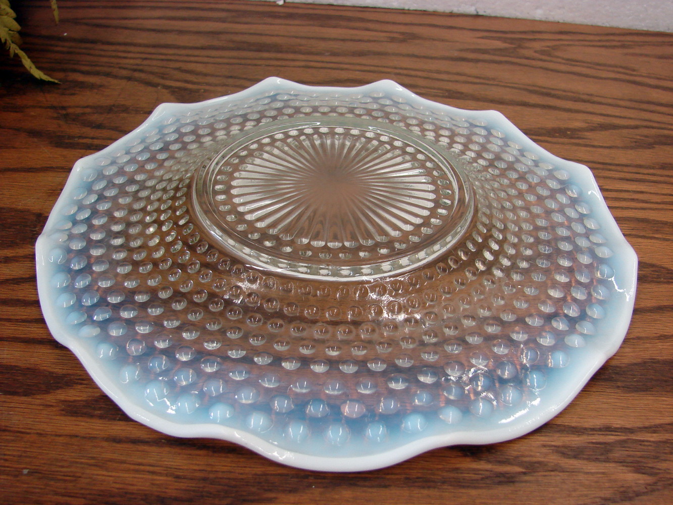 Vintage Anchor Hocking Moonstone Hobnail White Opalescent Ruffle Edge Serving Plate - Image 2