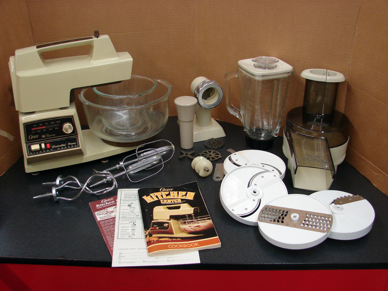 32 pc Vintage Oster Regency Controlled Power Kitchen Center Stand Mixer Food Processor Grinder Almond