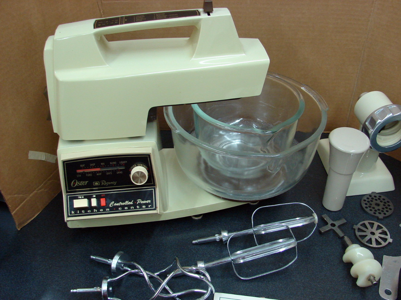 32 pc Vintage Oster Regency Controlled Power Kitchen Center Stand Mixer Food Processor Grinder Almond - Image 2