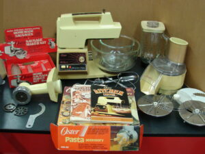 43 pc Vintage Oster Regency Controlled Power Kitchen Center Stand Mixer Food Processor Grinder Pasta Blender