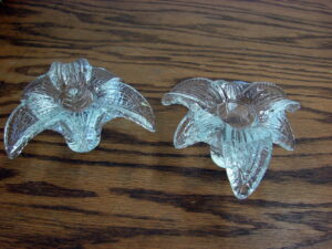 Set/2 Vintage Crystal Palm Frond Lily Flower Petals Taper Candle Holder Accent for Candleabra
