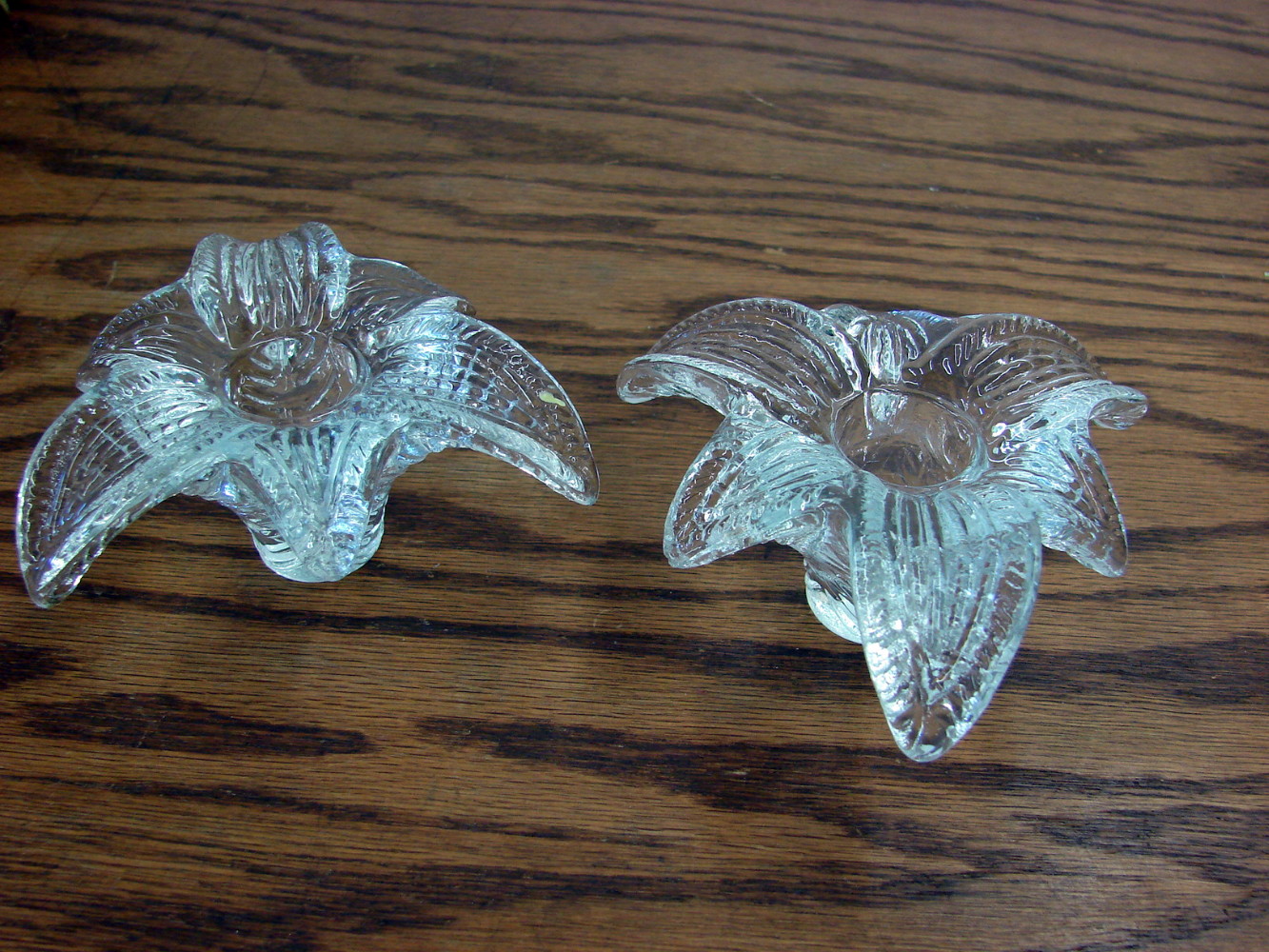 Set/2 Vintage Crystal Palm Frond Lily Flower Petals Taper Candle Holder Accent for Candleabra