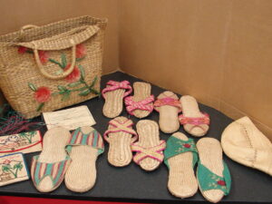 9 pc Lot Vintage 1960's Woven Straw Bag of Gifts from Philippines w/ Custom Tag Shoes Billfolds