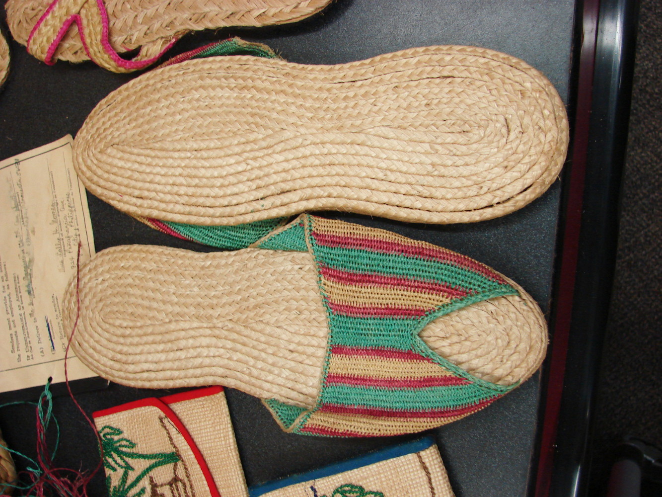 9 pc Lot Vintage 1960's Woven Straw Bag of Gifts from Philippines w/ Custom Tag Shoes Billfolds - Image 2