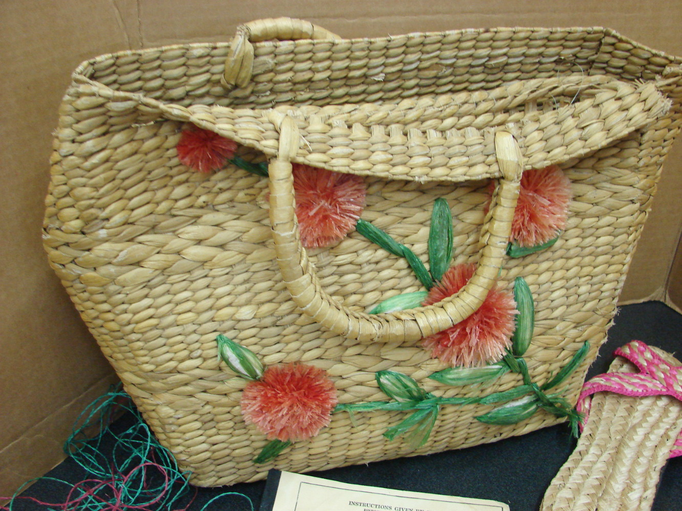 9 pc Lot Vintage 1960's Woven Straw Bag of Gifts from Philippines w/ Custom Tag Shoes Billfolds - Image 6