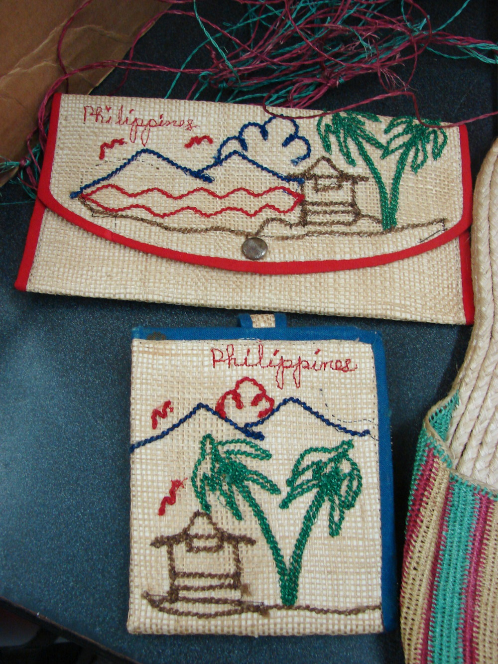9 pc Lot Vintage 1960's Woven Straw Bag of Gifts from Philippines w/ Custom Tag Shoes Billfolds - Image 5