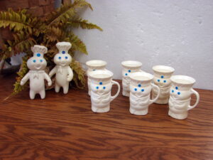 Vintage 1970's Pillsbury Dough Boy Set/6 Cups and Set/2 Rubber Vinyl Toys