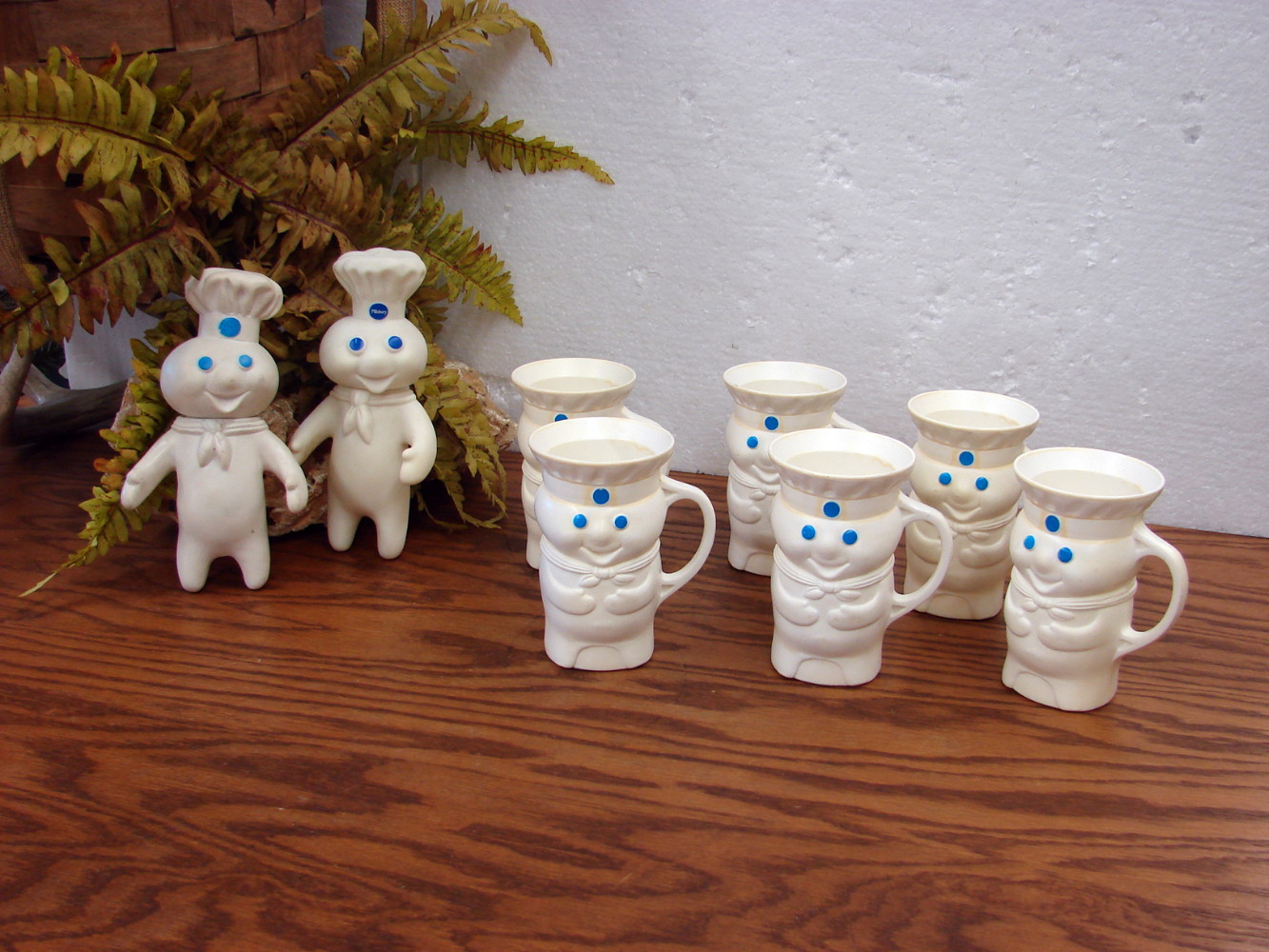 Vintage 1970's Pillsbury Dough Boy Set/6 Cups and Set/2 Rubber Vinyl Toys