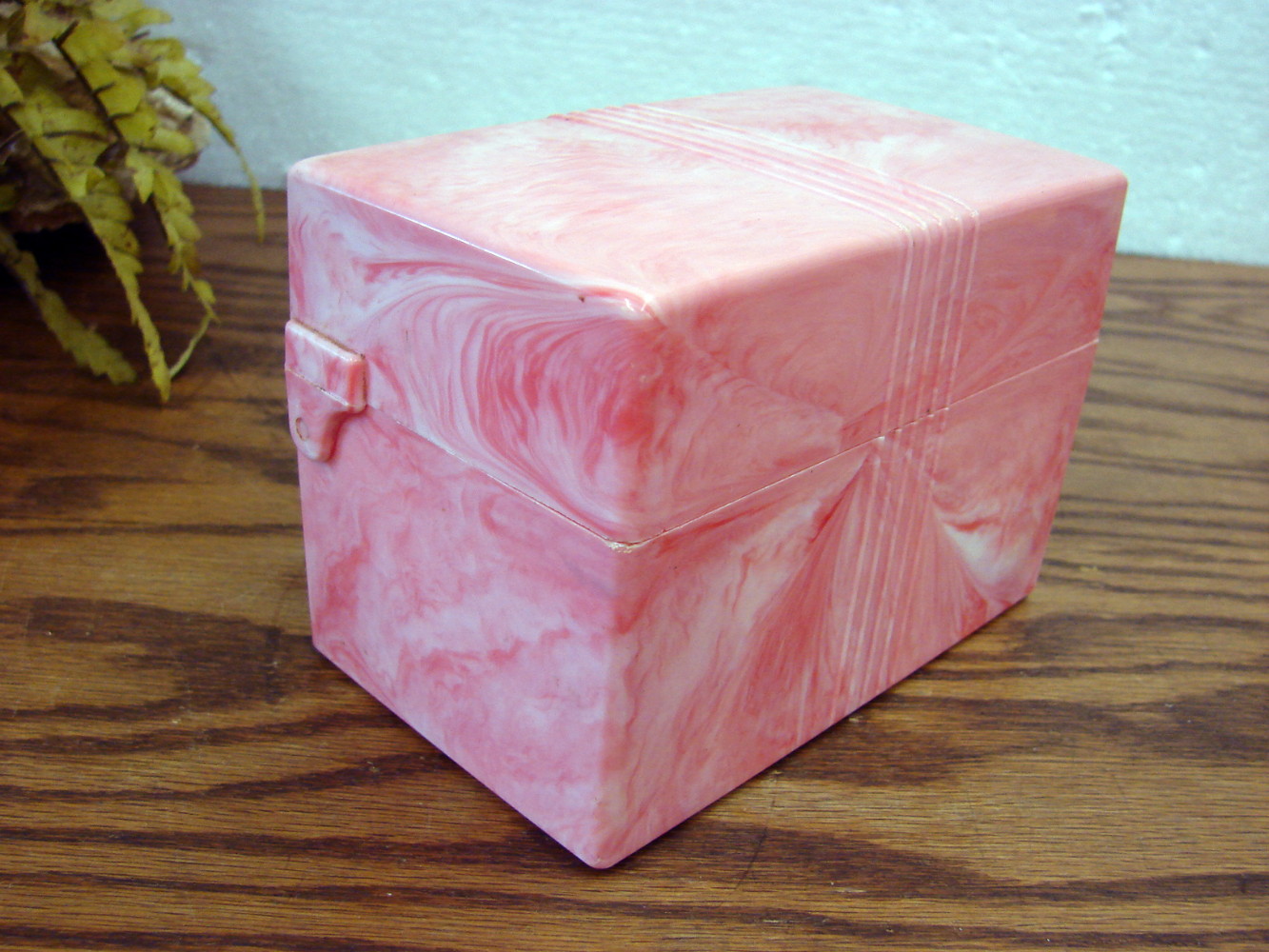 Retro MCM Pink Swirl Recipe Box Index Card Hinged Storage - Image 2