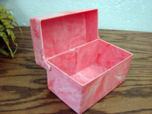 Retro MCM Pink Swirl Recipe Box Index Card Hinged Storage