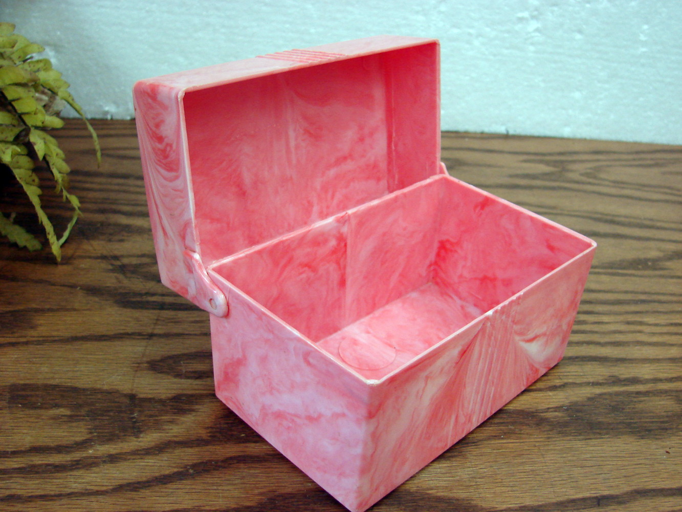 Retro MCM Pink Swirl Recipe Box Index Card Hinged Storage