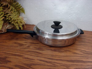 Vintage Prudential Ware Stainless Steel Skillet Egg Poacher Stock Pot w/ Lid 11" Cookware