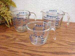 Set/3 Vintage PYREX Blue Letter Measure Glass Measuring Cup Set 1, 2 and 4 Cup