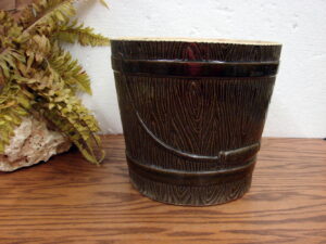 Vintage Robinson Ransbottom Stoneware Wood Bucket Jardiniere Planter