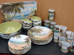 39 pc Sakura Evolution Plantation Home Melamine Dinnerware Tropical Beach Theme Party
