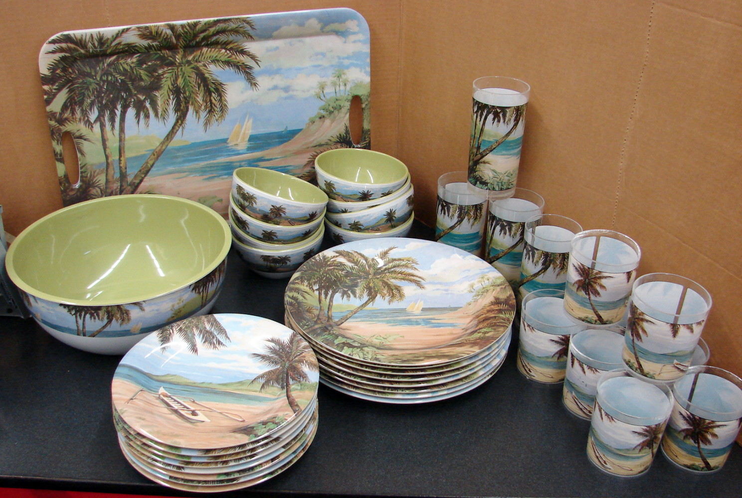 39 pc Sakura Evolution Plantation Home Melamine Dinnerware Tropical Beach Theme Party