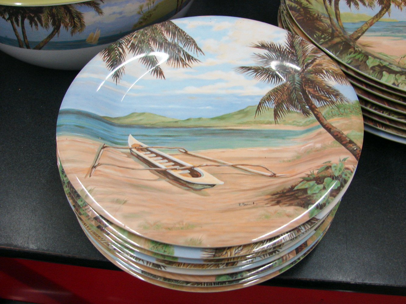 39 pc Sakura Evolution Plantation Home Melamine Dinnerware Tropical Beach Theme Party - Image 2
