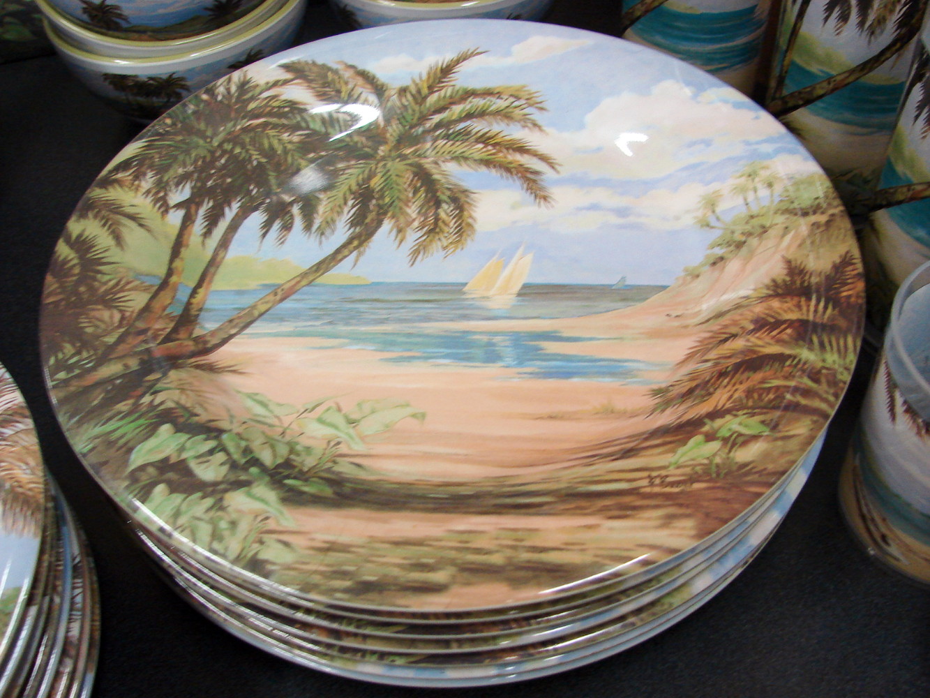 39 pc Sakura Evolution Plantation Home Melamine Dinnerware Tropical Beach Theme Party - Image 3