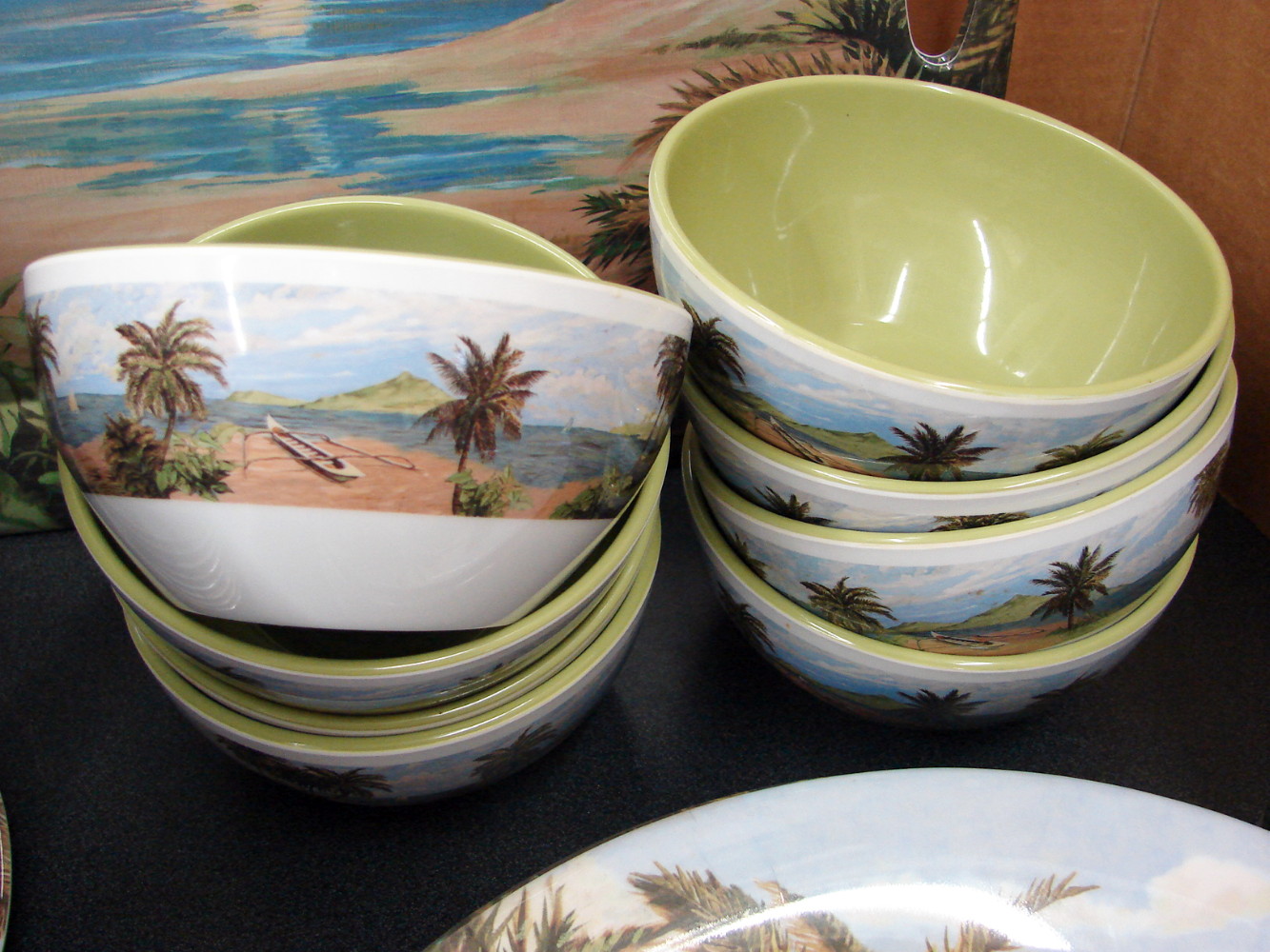39 pc Sakura Evolution Plantation Home Melamine Dinnerware Tropical Beach Theme Party - Image 5