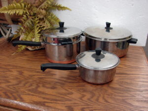 Vintage Sears Stainless Steel Copper Bottom Stock Pot Sauce Pan Double Boiler