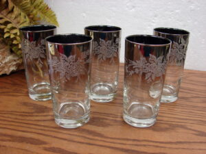 Set/5 MCM Vintage Highball Vitreon Queens Rose Lusterware Silver Fade Ombre Glasses 5 5/8"
