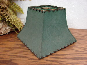 Vintage Green Fiberglass Square Shade with Corded Trim Table Lamp