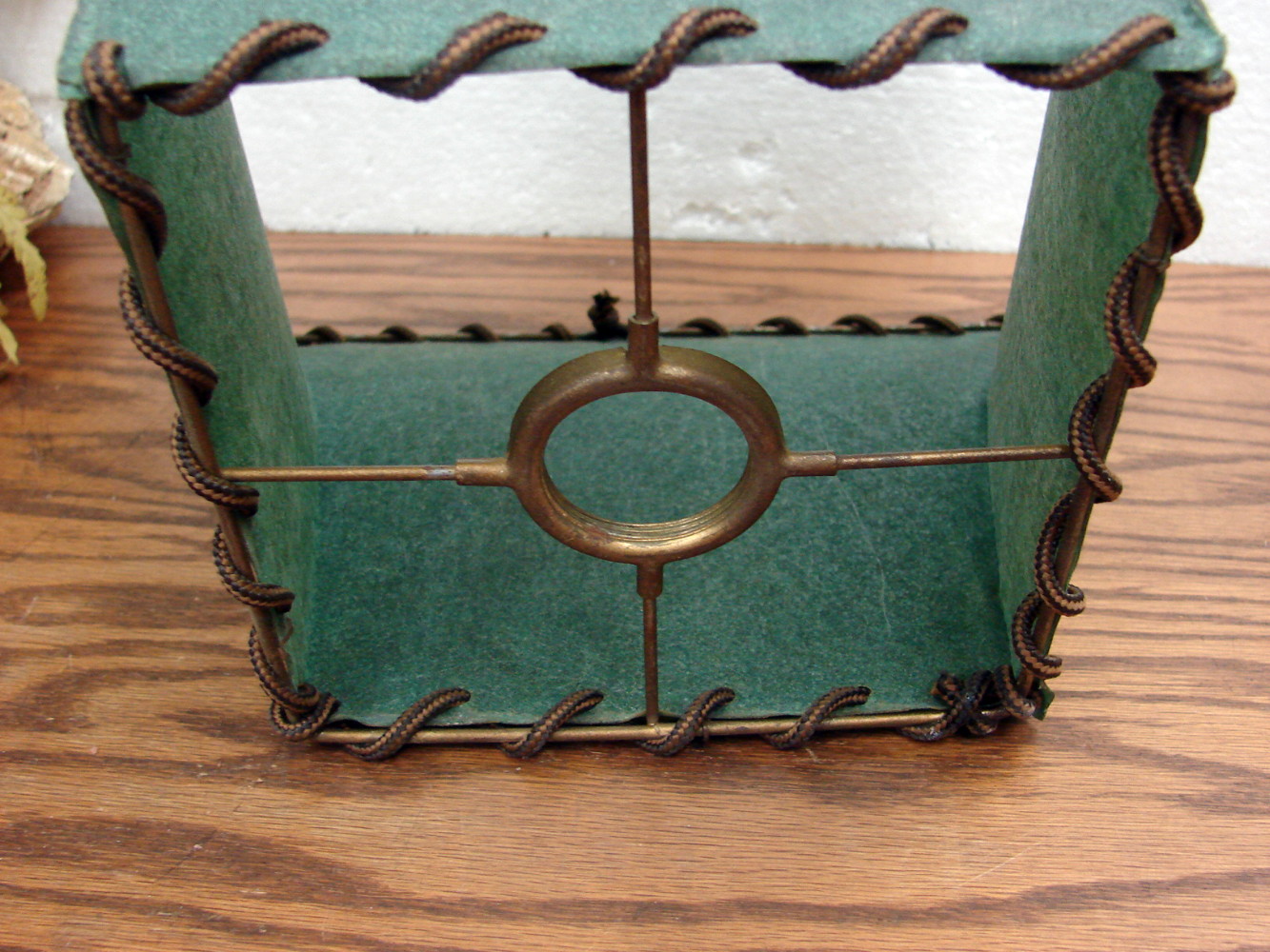 Vintage Green Fiberglass Square Shade with Corded Trim Table Lamp - Image 3