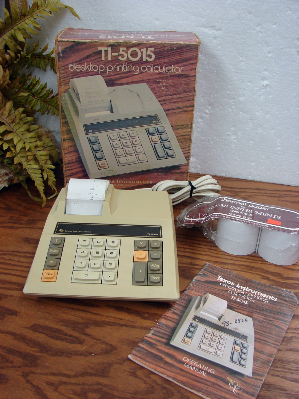 Vintage Texas Instrument T1-5015 Desktop Calculator in Box w/ Extra Paper
