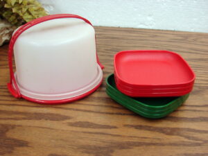 9 pc Red Green Tupperware Toy Childs Size Cake Set #1498 and #1502