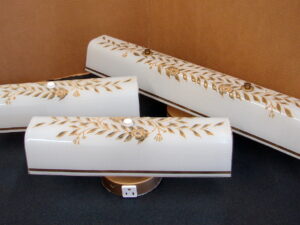 Set/3 Matching Vintage Vanity Bathroom Light Fixture U Shaped Frosted Glass Raised Gold Fern