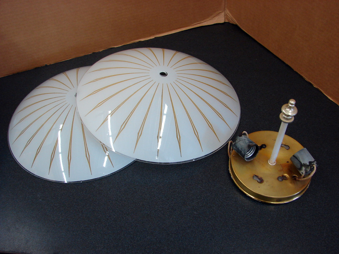 Set/2 Matching Vintage Ceiling Light Fixture Shades Globes Gold Star Design One Fixture