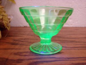 One Vintage Anchor Hocking Block Optic Green Uranium Glass Depression Sherbet