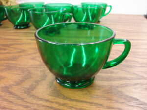 Set/8 Vintage Anchor Hocking Forest Green Glass Punch Snack Set Tea Cups
