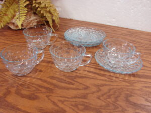 Set/4 Vintage Anchor Hocking Blue Sapphire Bubble Cup and Saucer Sets