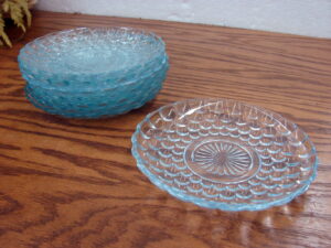 Set/8 Vintage Anchor Hocking Blue Sapphire Bubble Saucer Plates