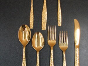 89 Pc Americana Golden Heritage Gold Plated Flatware w/ Ice Tea Serving Pieces