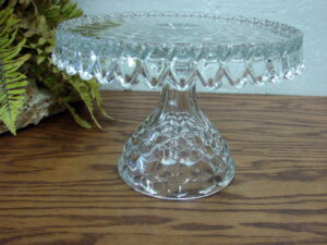 Vintage Fostoria American Glass Round Pedestal Cake Stand Plate w/Rum Well